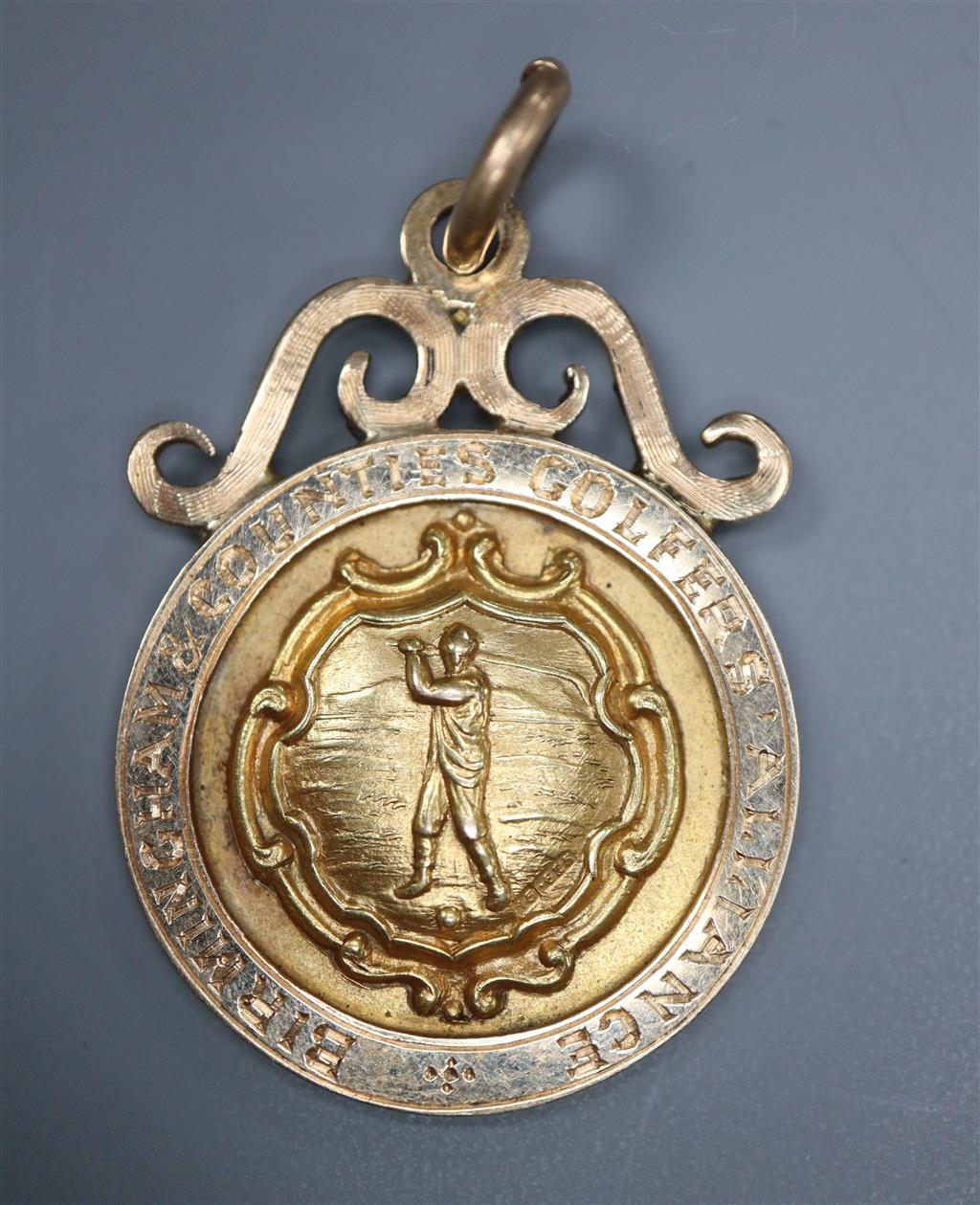 An early 20th century 15ct gold Birmingham Counties Golfing Alliance medallion,